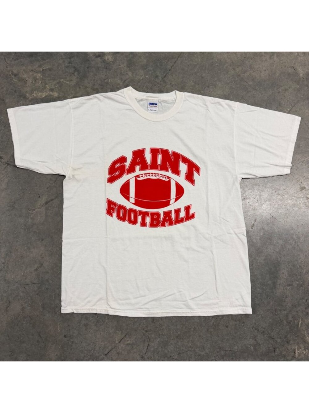 Saint Football White Graphic Tee XL Gildan Heavy Cotton